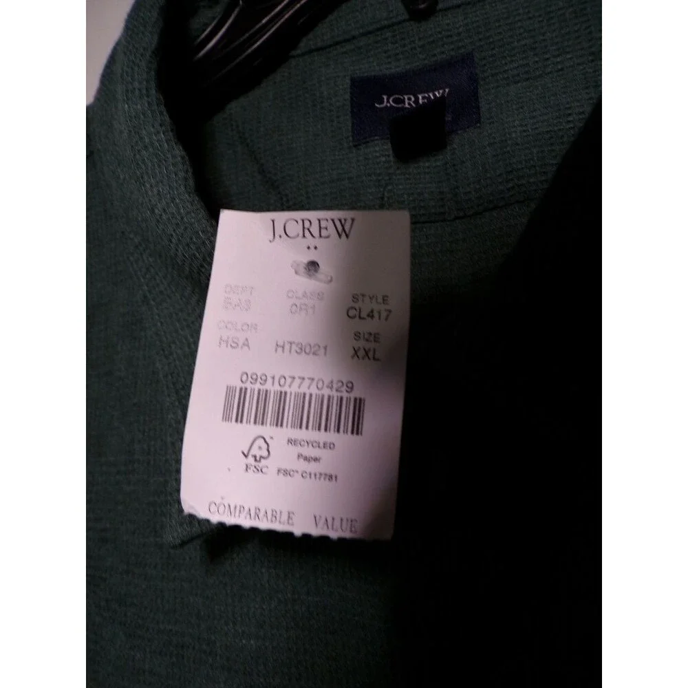 J.CREW Men's XXL Green Linen Blend Button Up Casual Shirt